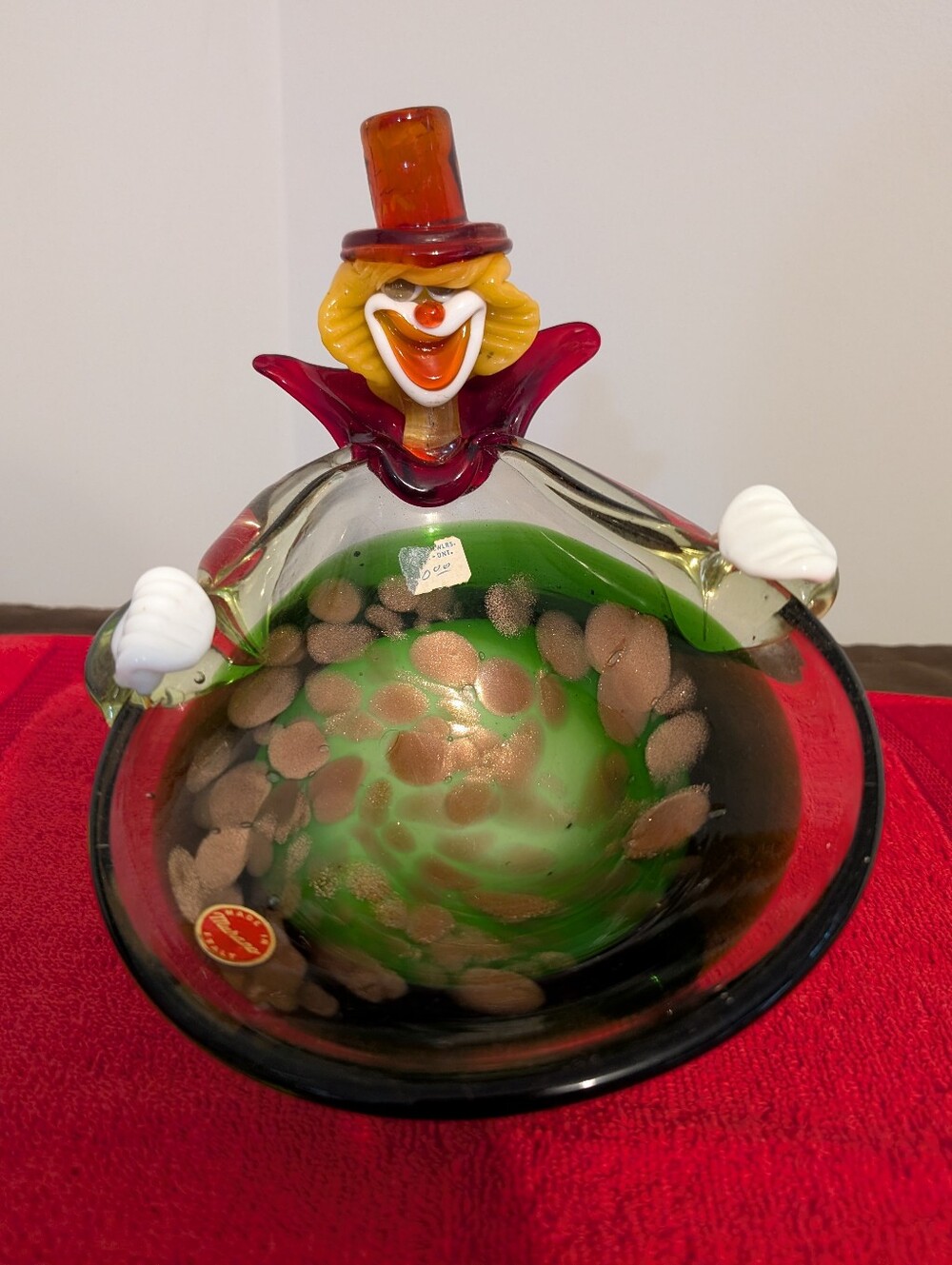 Genuine Murano Blown Glass Clown Holding Bowl